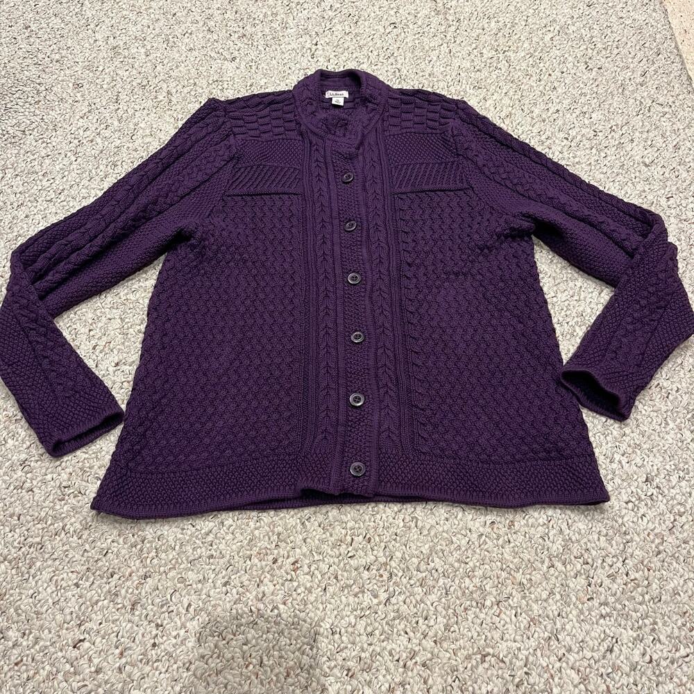LL Bean Cotton Fisherman Cardigan Sweater XL Cable Knit Preppy Classic Casual
